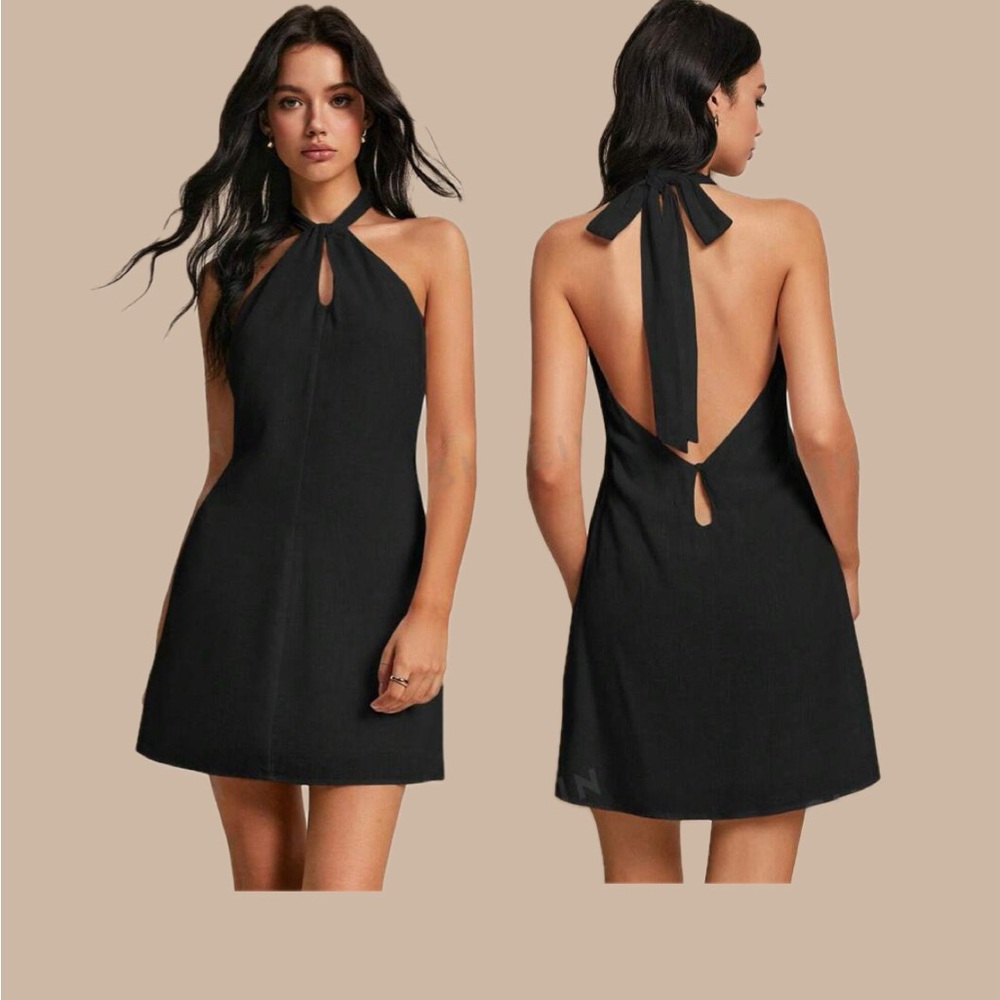 Elegant Black Backless Halter Cocktail Dress